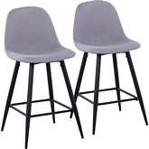 Pebble Counter Stool in Black Metal & Light Grey Fabric (Set of 2)